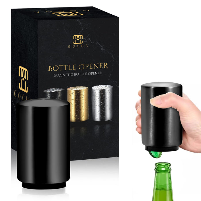 GOCHA Gadgets, Magnetic Bottle Opener, Bottle Cap Opener, Press & Pop Lid Open, Bar Opener Stainless Steel Automatic Push & Pull