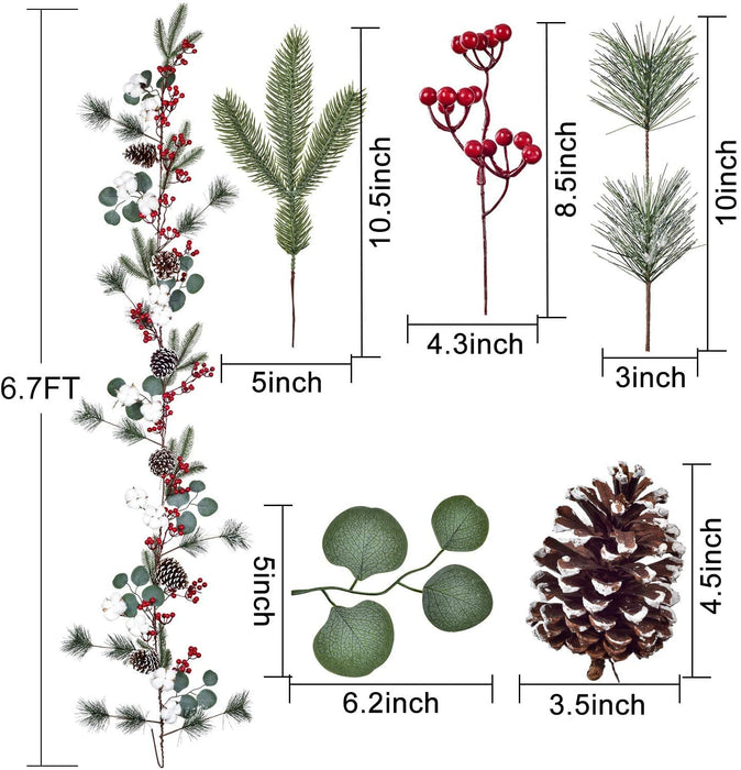 DearHouse 6.01Ft Berry Christmas Garland with Pinecones Berries Spruce Eucalyptus Leaves Cotton Balls Winter Artificial Greenery Garland for Holiday Season Mantel Fireplace Year Table Runner Decor