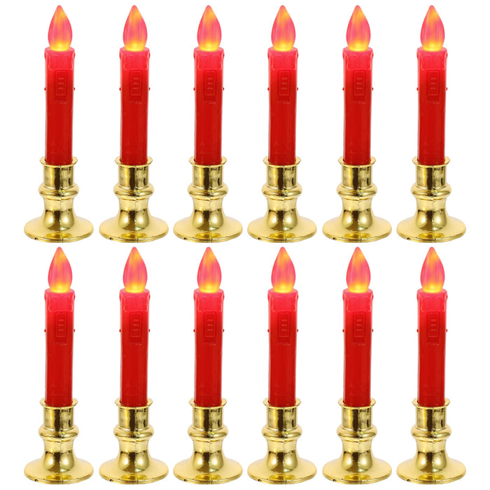 Zerodeko 12Pcs Flameless Candles Battery Operated Candles LED Lights with Gold Holder, False Electric Taper Candle Candle Lamp for Holiday Christmas Decorations