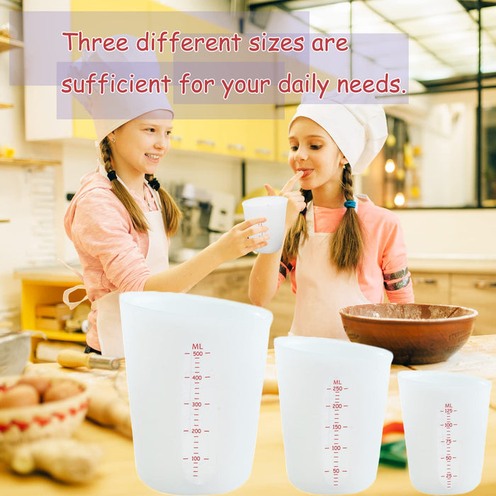 3 PCS Silicone Flexible Measuring Cups,Melting Cups for Epoxy  Resin,Butter,Chocolate and More,Squeeze and Pour Silicone Measuring Cup  with Marking