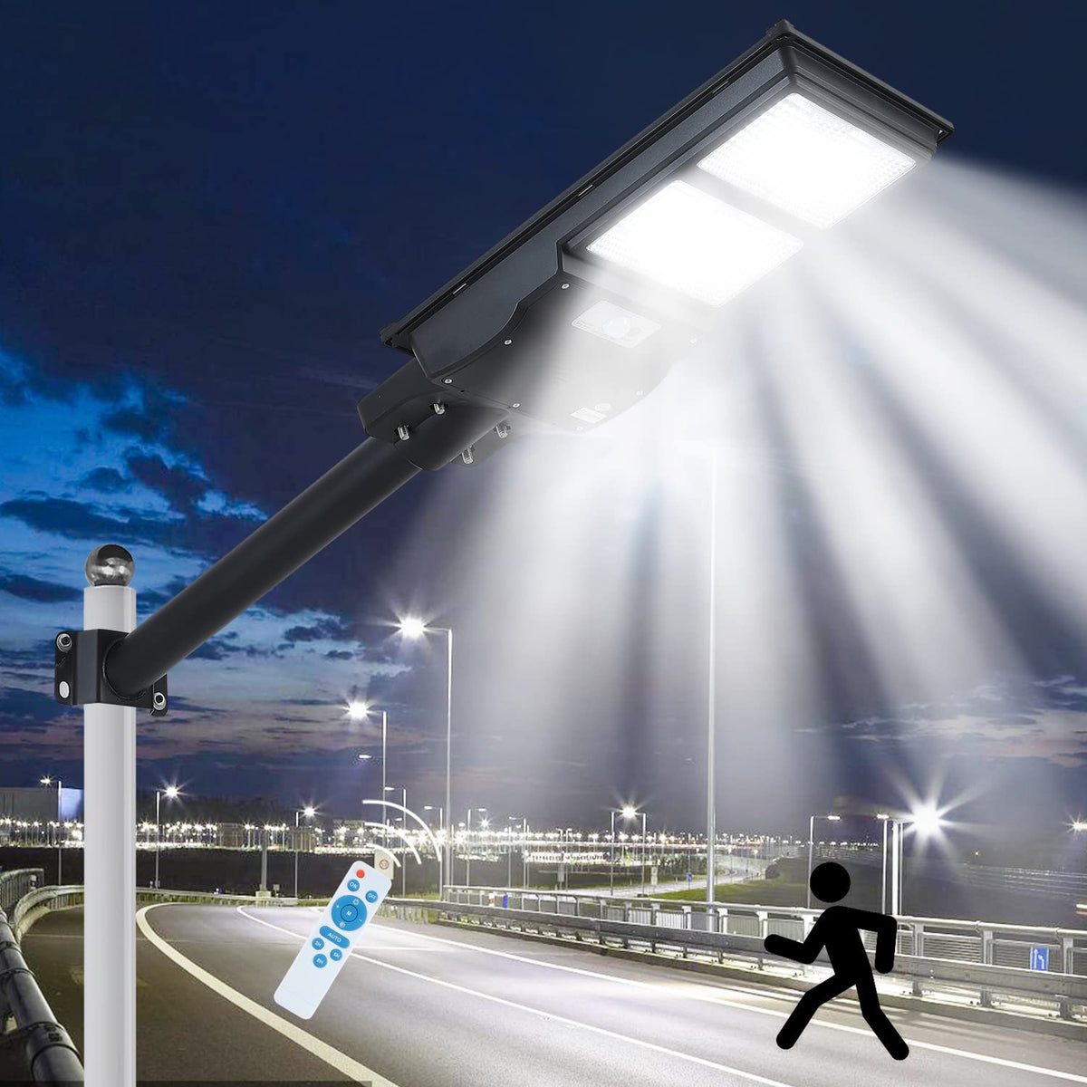500W LED Solar Street Lights Outdoor， Dusk to Dawn Security Flood