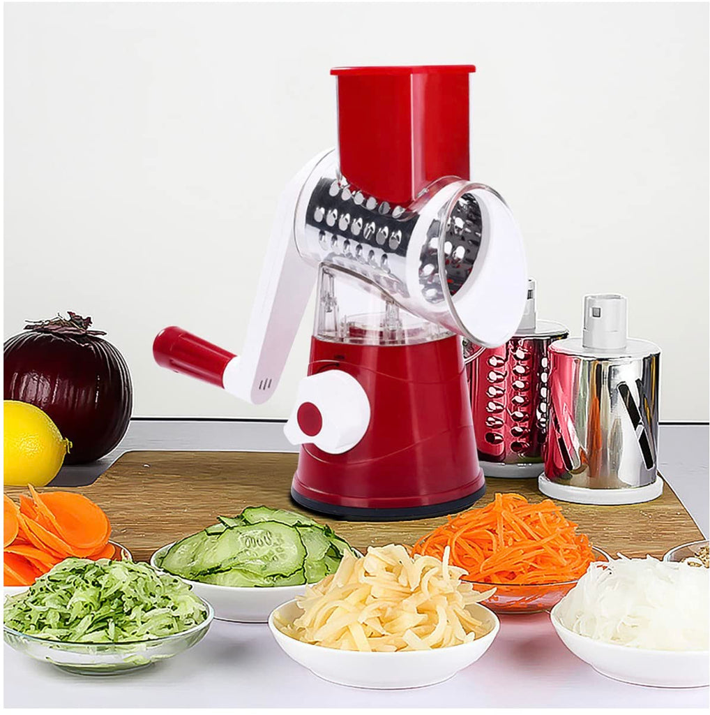 Rotary Cheese Grater With Handle - Vegetable Slicer Shredder Grater For  Kitchen 3 Interchangeable Blades With A Stainless Steel Peeler