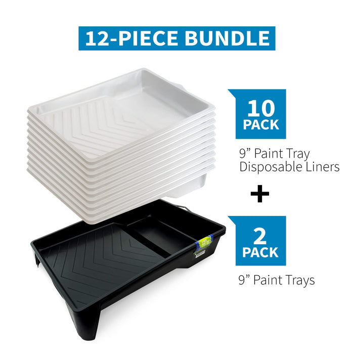 Precision Defined Paint Tray Liner 9-Inch, Paint Trays Set 2-Pack, Paint Roller Trays Built for 9-Inch Roller Brushes Black