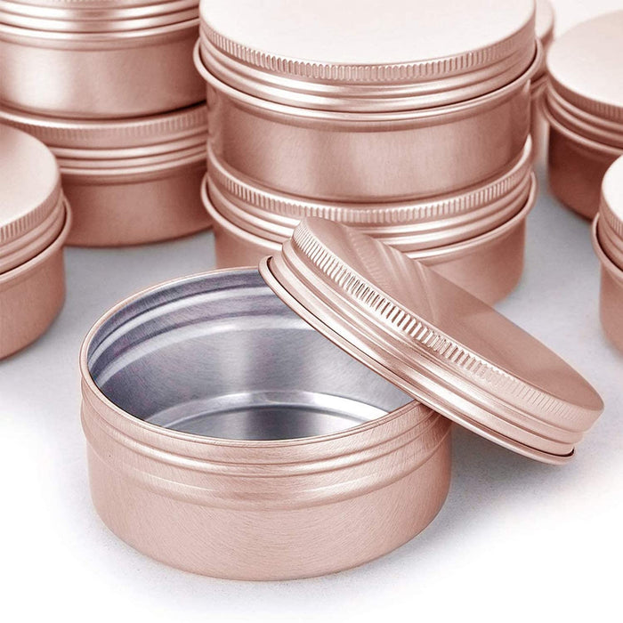 0.5 oz Aluminum Tin Jar with Screw Cap Refillable Container for Cosmetic, Lip Balm, Cream, Rose Gold 12 Pcs.