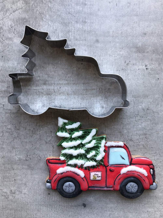 LILIAO Christmas Cookie Cutter Set - 4 Piece - Pickup Truck with Christmas Tree, Christmas Tree with Bow, Light Bulb