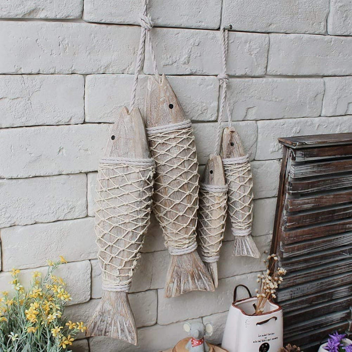 Morning View Wood Fish Wall Decor Vintage Hanging Wooden Fish Figurine Wood Hanging Fish Decor Indoor Nautical Distressed