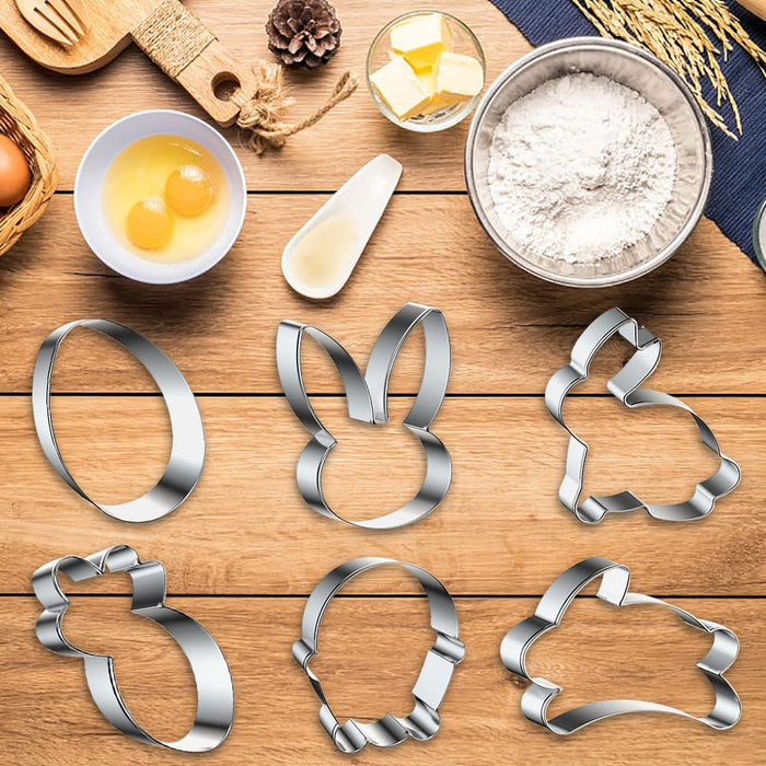 Hying 6 PCS Easter Eggs Bunny Cookie Cutters Set for Baking, Rabbits Cookie Cutters Carrots Cupcake Cookie Mold Stainless Steel
