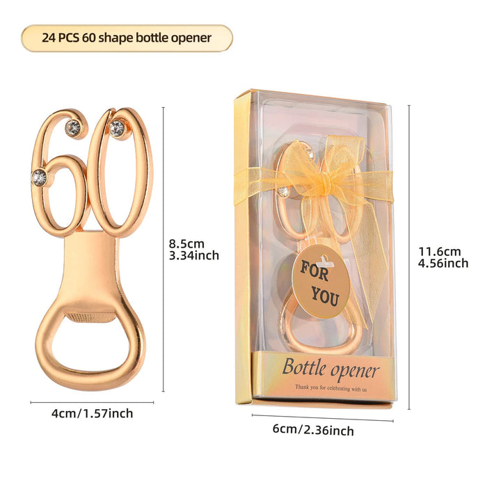 24PCS gold 60th bottle opener for 60th birthday favors 60th gold wedding party s 60th birthday party souvenirs or decorations