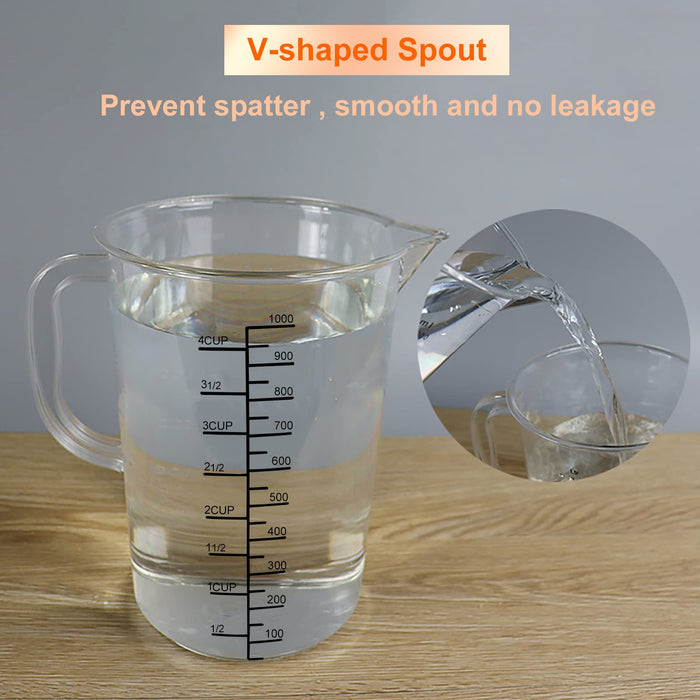 Appletofu 4 Cup Plastic Measuring Cup (1000ml) with Handle and Spout - Set  of 3