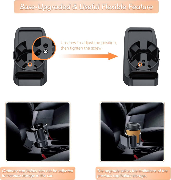 2 in 1 Car Cup Holder Expander for Car Adapter with Phone Holder Large Car Cup Holder Expander with Adjustable Base Car Drink Hol