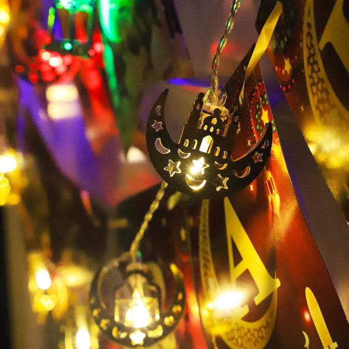 KISPATTI Ramadan Lights, Ramadan Decorations for Home 10 LEDs Eid Mubarak  String Lights Moon Star Lantern Ramadan Kareem Decoration for Wall Tree