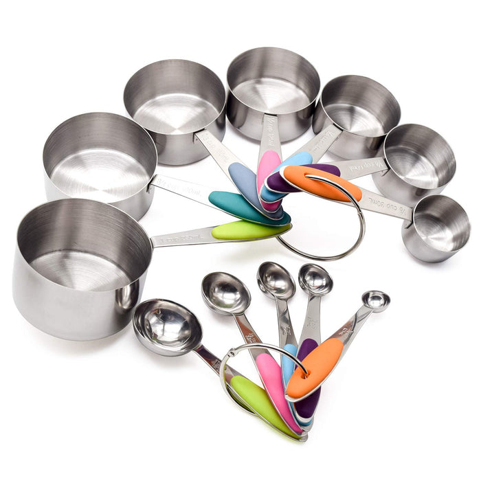 Measuring Cups and Spoons Set Stainless Steel of 12 for Dry and