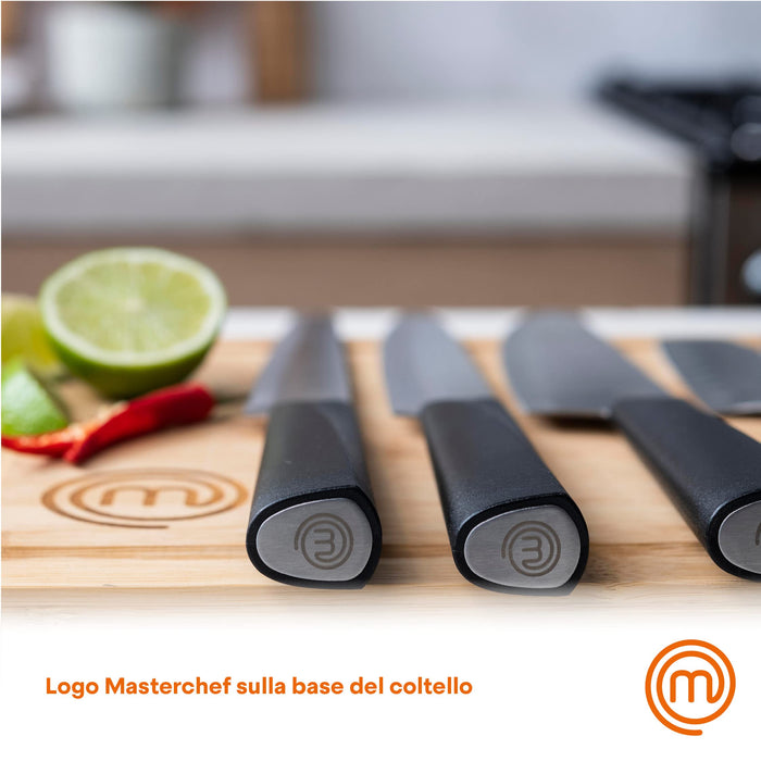 MasterChef Kitchen Knives Set of 5 Including Paring, Utility, Bread,  Carving & Chef Knife, Sharp Stainless Steel, Non Stick Blades & Wood-Look  Soft Touch Handles, 5 Piece Black by Unbranded - Shop