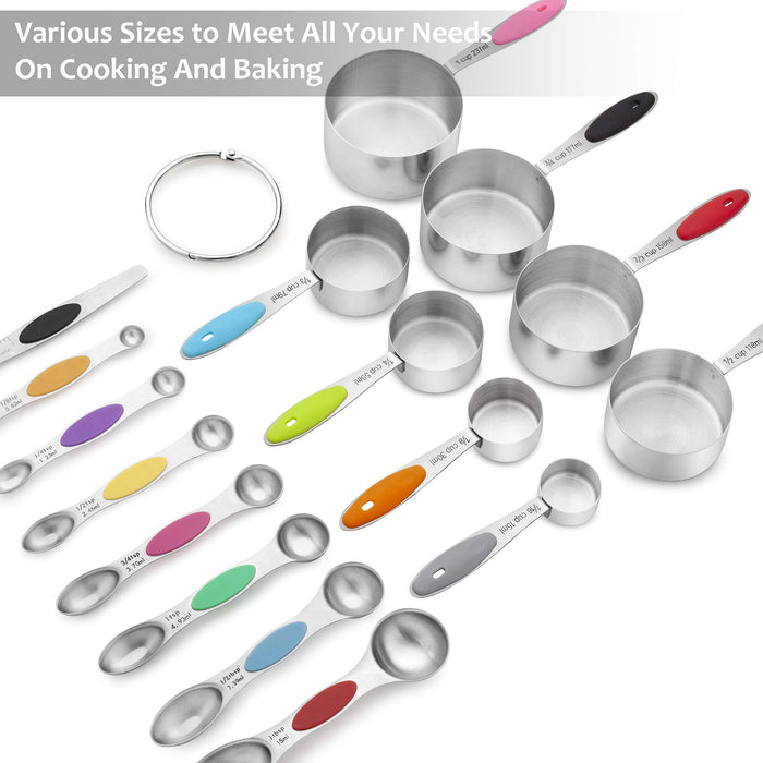 Stainless Steel Measuring Cups and Spoons Set of 16 + Silicone
