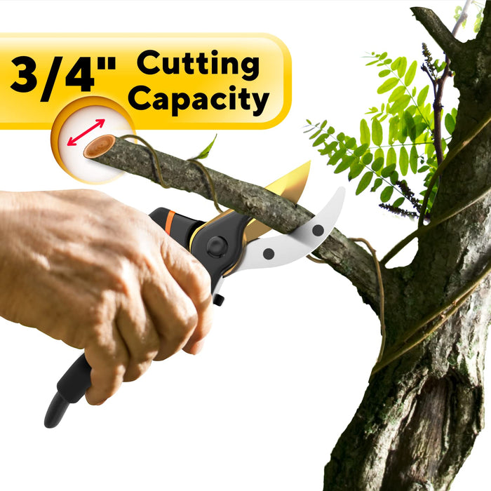 Premium Bypass Pruning Shears for your Garden - Heavy-Duty, Ultra Sharp Pruners w/ Soft Cushion Grip Handle Made with Japanese Grade High Carbon Steel - Perfectly Cutting Through Anything in Your Yard