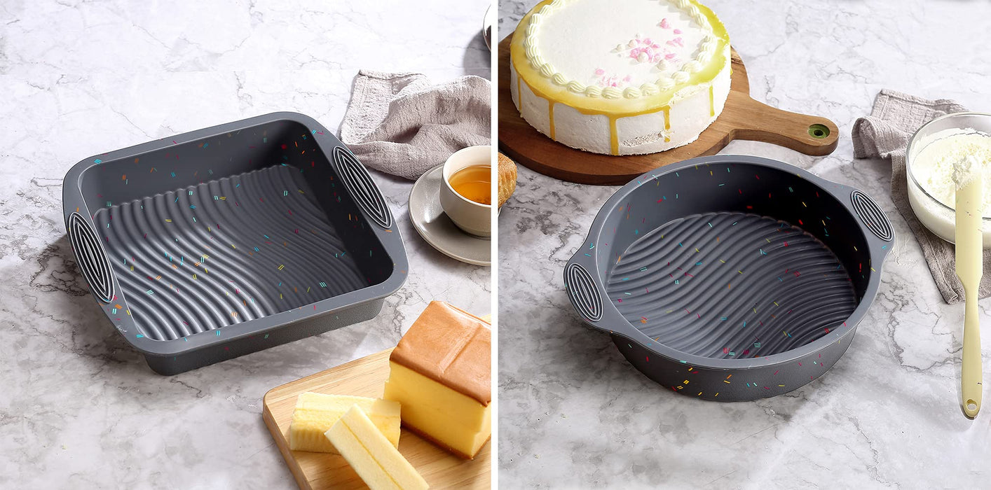 To encounter 4 Pieces Silicone Baking Pans Set, Nonstick Bakeware Set with  Baking Pans, Baking Sheets, Cookie Sheets, Cake Pan with Metal Reinforced  Frame More Strength