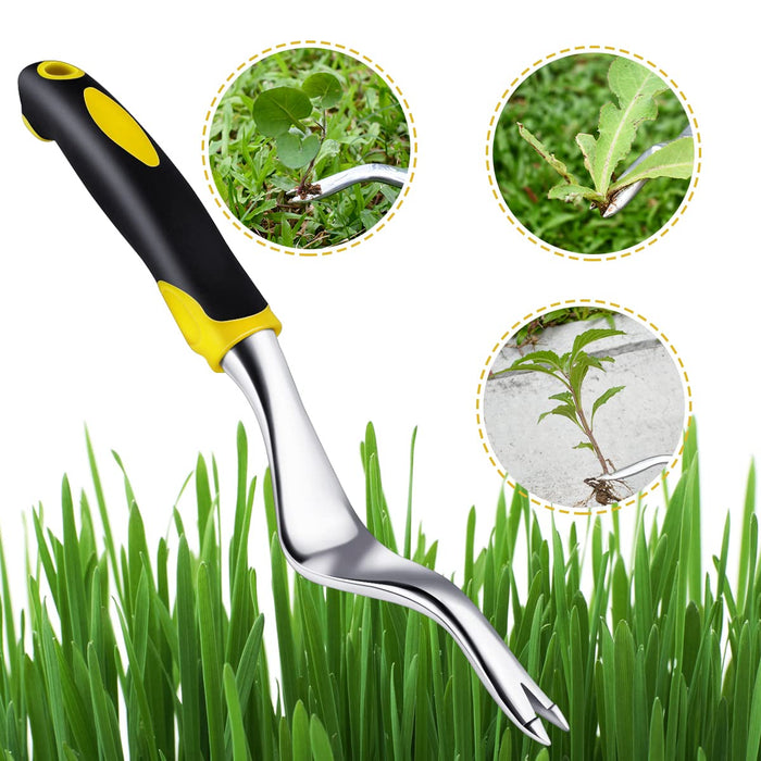 yuntop 1 Pcs Aluminium Alloy Garden Weed Puller Tool, Hand Weeder Tool with Ergonomic Handle Root Removal Weed Puller for Flower, Planting and Weed Removal (Yellow)