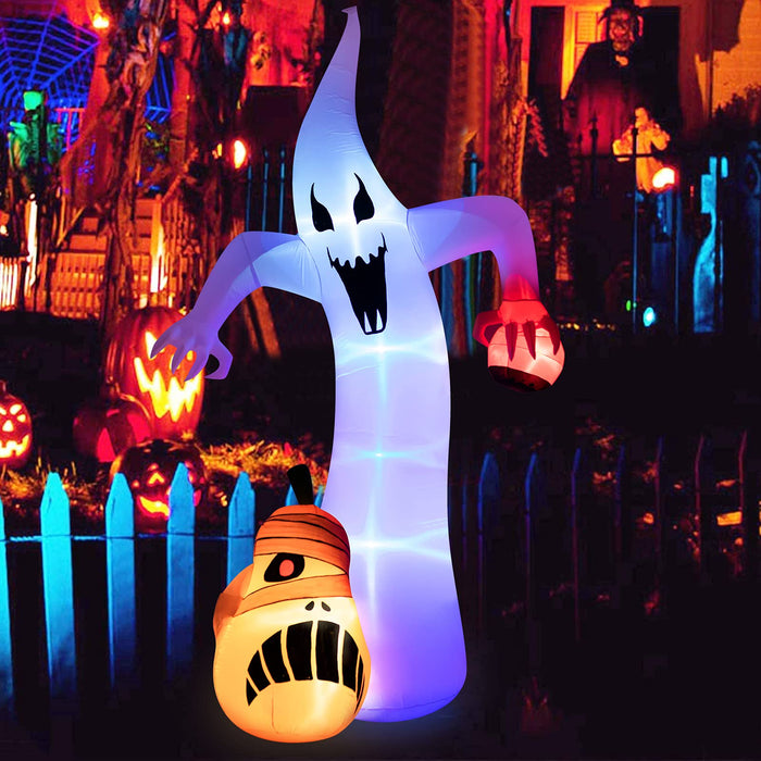 12 Ft Halloween Inflatable Ghost With Scary Bloodshot Eye Decorations Build-In Leds Blow Up Party Decoration For Outdoor Indoor