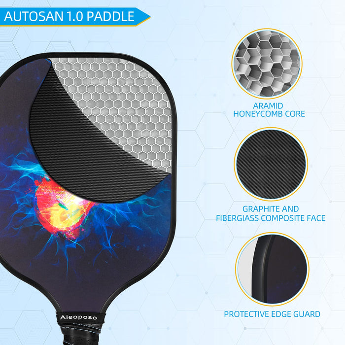 Aieoposo Pickleball Paddles - Carbon Fiber Pickleball Paddle Surface, Polypropylene Honeycomb Core, 5 inch Comfort Ergonomic Grip, Pickle Ball Raquette Cover, Lightweight