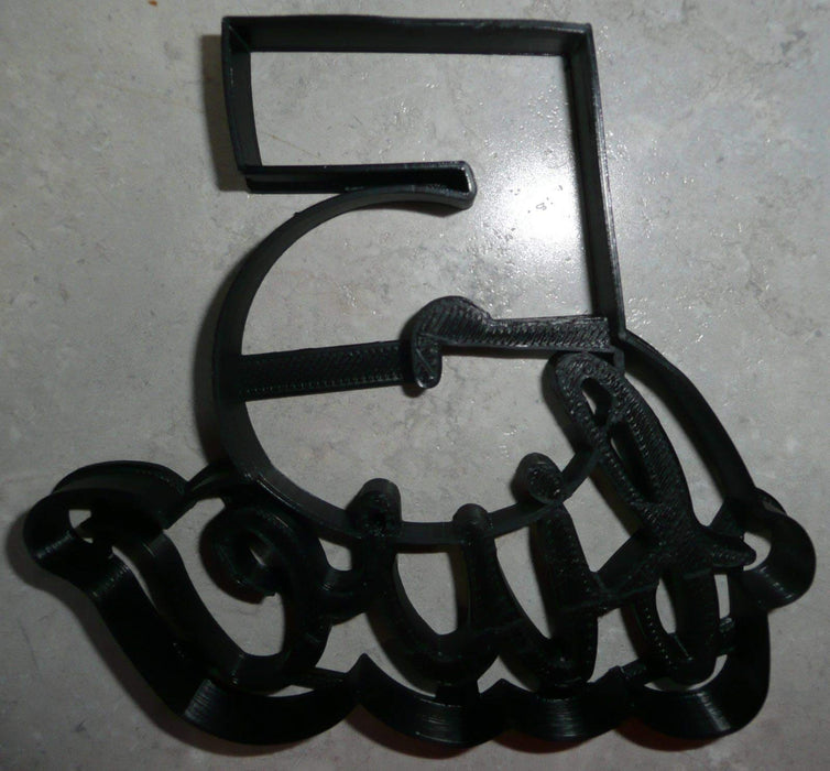 number five 5 with word lettered birthday anniversary celebration party age date treat cookie cutter baking tool usa pr2406