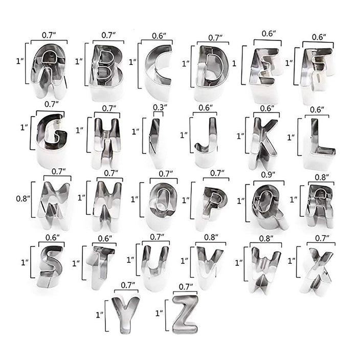 Mini Alphabet Cookie Cutters Set, 26 Pcs Stainless Steel Small Mold Tools for Fondant Biscuit, Cake, Fruit, Vegetable