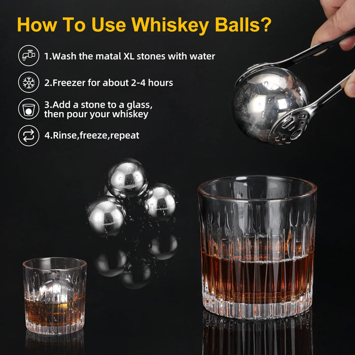 Whiskey Balls Set - 4 Pcs Stainless Steel Balls Whisky Rocks