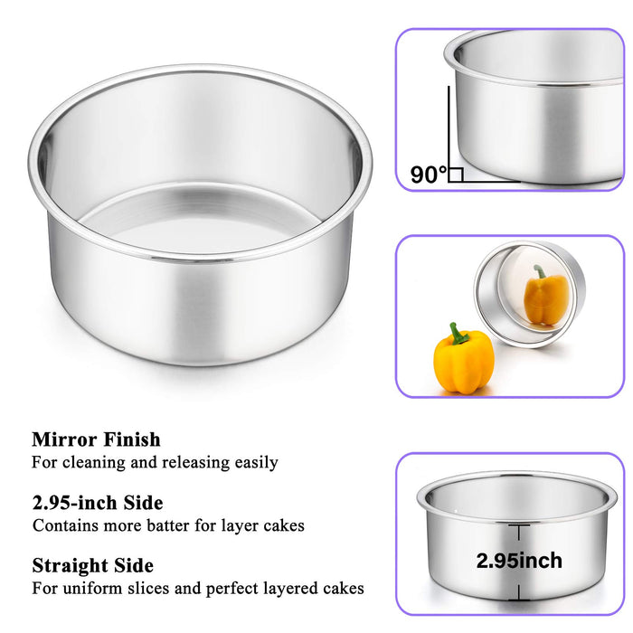 8 Inch Round Cake Pan Set of 4, P&P CHEF Non-Stick Cake Baking Pans for  Birthday Wedding Layer Cakes, Stainless Steel Core & One-piece Design,  Sturdy