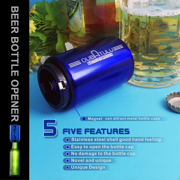 Automatic Beer Bottle Opener Magnetic Push Down Bottle Opener No Damage to Bottle Cap (Blue)