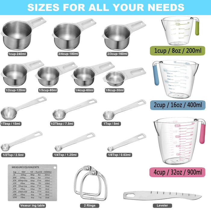  Smithcraft Measuring Cups and Spoons, 12 Piece Measuring Cup Set,  18/8 Stainless Steel Measuring Cups Spoons, Dry Metal Measuring Cups for  Kitchen & Baking, Measurer Cups Spoons Leveler Equivalents: Home 