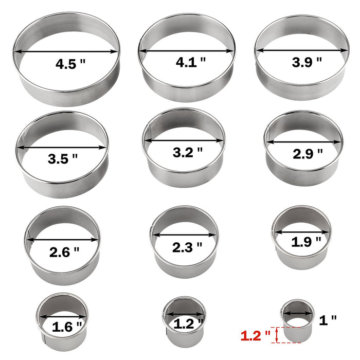 Round Cookie Cutters, Biscuit Cutter Set - 12 Pcs Stainless Steel Circle Cookie Cutters, Round Shapes Cookie Cutters for Baking