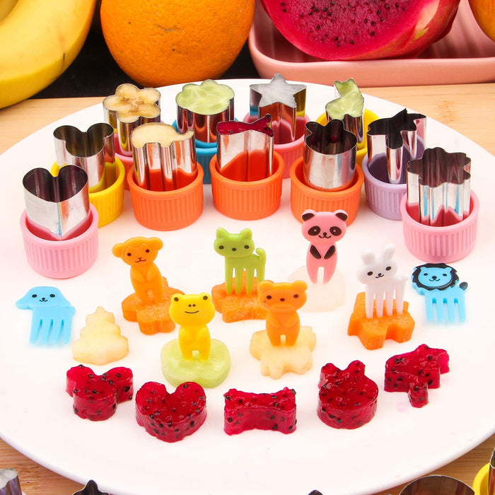 Vegetable Cutters Shapes Set, 20pcs Stainless Steel Mini Cookie Cutters,  Vegetable Cutter and Fruit Stamps Mold + 20pcs Cute Cartoon Animals Food