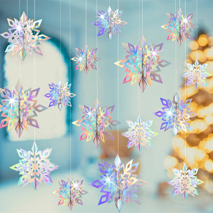 Christmas Hanging Snowflakes Decorations 15 Pack 3D Iridescent Paper S —  CHIMIYA