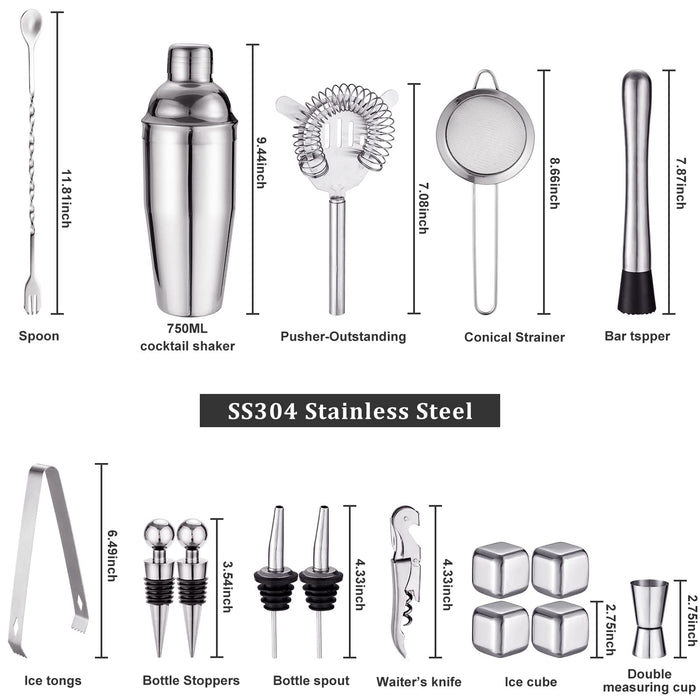18 Piece Cocktail Shaker Set with Rustic Pine Stand, s for Men Dad Grandpa,Stainless Steel Bartenders Kit Bar Tools Set, Home, Bar