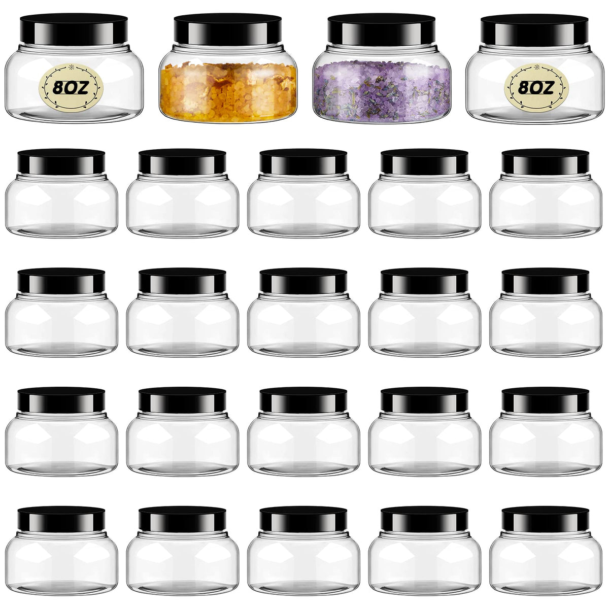 24 Pieces Empty Clear Plastic Jars with Lids Round Storage Containers  Wide-Mouth for Beauty Product Cosmetic Cream Lotion Liquid Slime Butter  Craft and Food (Gold Lid, 2 oz)