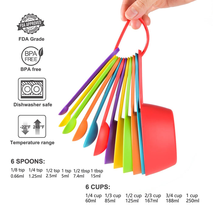 Set Of 12 Measuring Spoons, Plastic Kitchen And Baking Measuring Cup,  Colorful