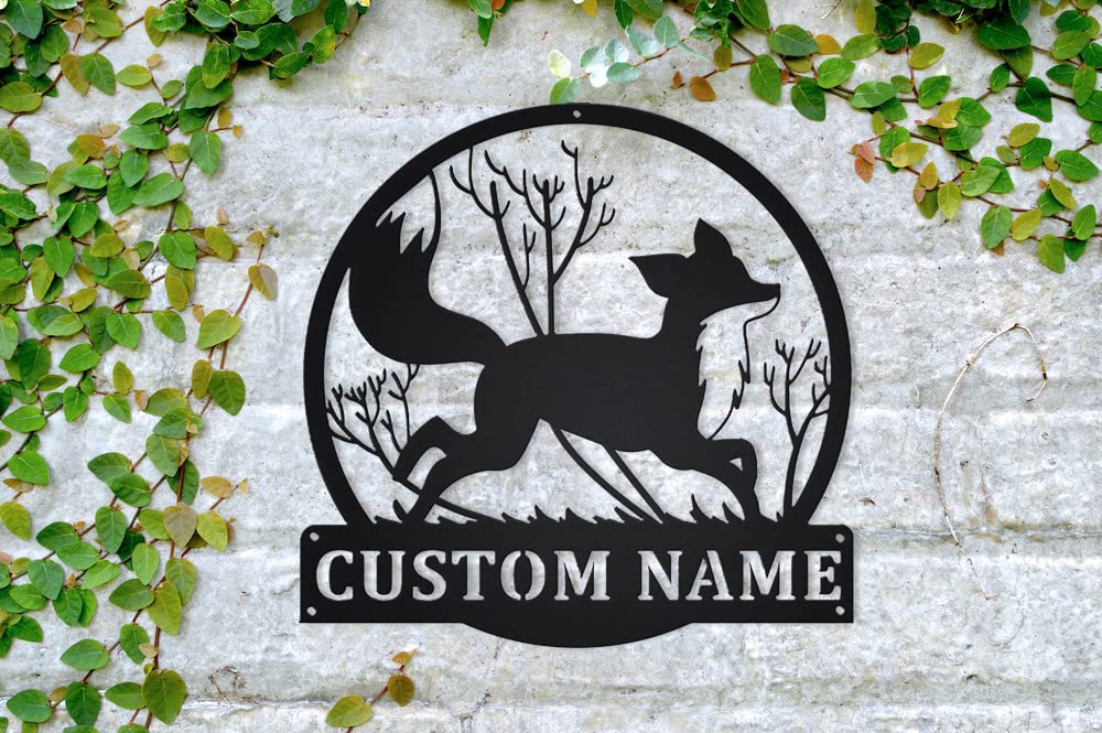 Jmyylaru Personalized Fox Animal Metal Wall Art Custom Metal Signs Family Name Sign Family Wall Decor Fox Lover Home Outdoor