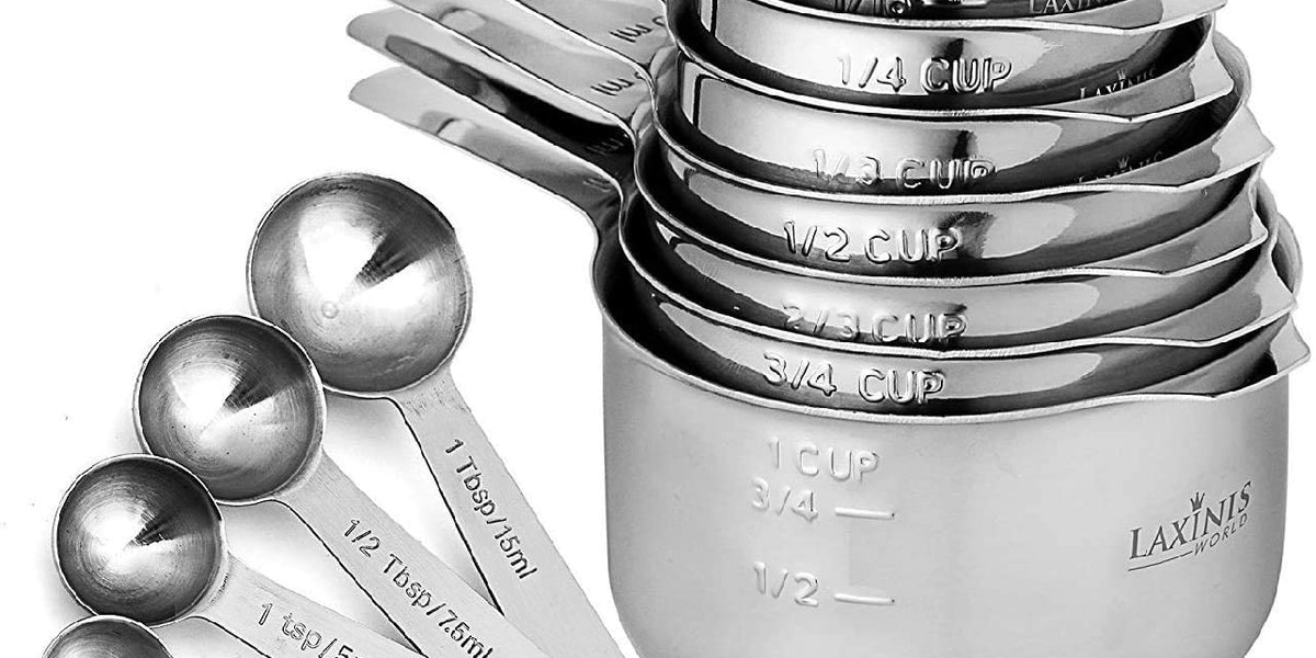  New Version! 11 Piece Measuring Cups And Spoons Set by Laxinis  World  Sturdy Stainless Steel Stackable 6 Cups and 5 Spoons with Soft  Silicone Handles to Measure Dry and Liquid