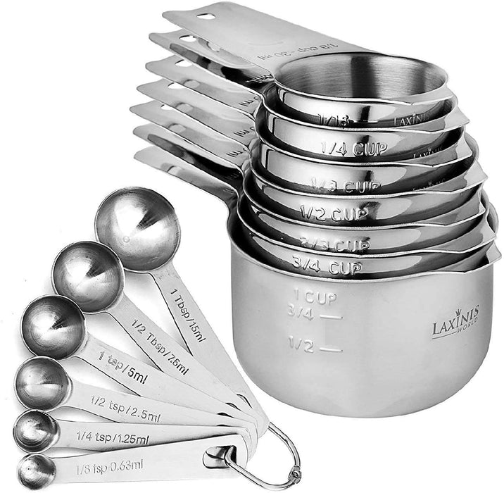 Measuring Cups and Spoons Set, 8 PCS Stackable Measuring Spoons with  Stainless S