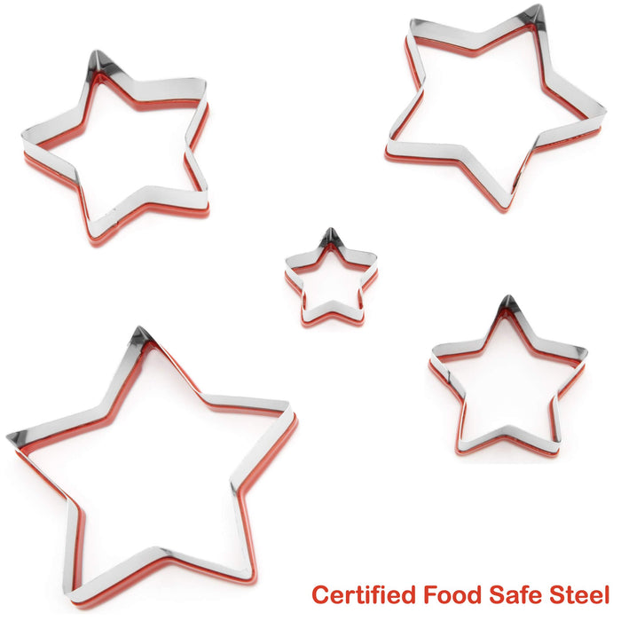 COOKIEQUE 5-Piece Star Cookie Cutters,0.4MM Thickness Heavy Duty Food-Grade Stainless Steel, Biscuit Cutter,Metal Cookie Cutters