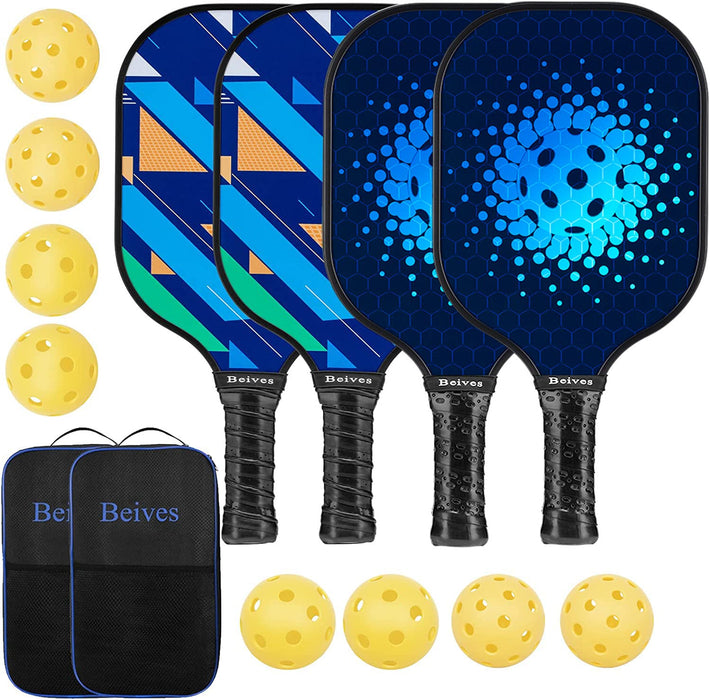 Beives Graphite Pickleball Paddles Set of 4 Pickleball Racket Lightweight Pickle Balls Equipment with 8 Balls and 2 Portable Carry Bag