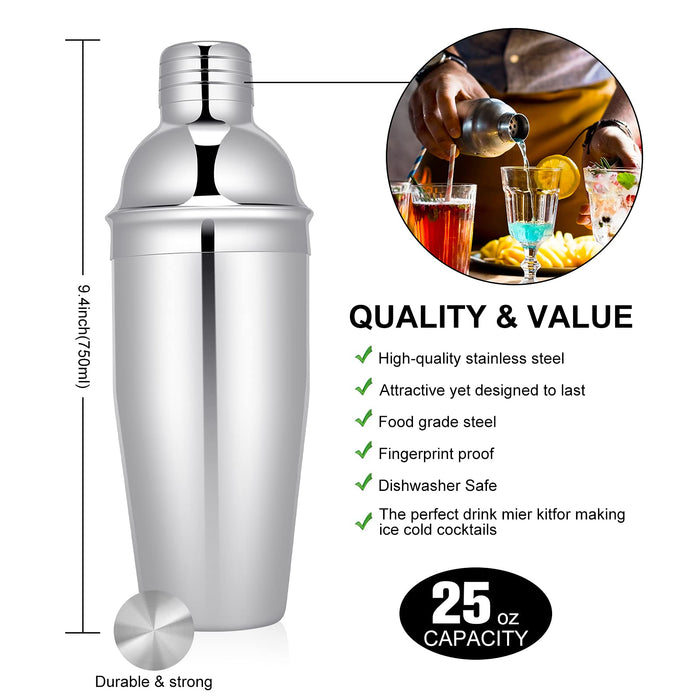 Cocktail Shaker Set, 23-Piece Stainless Steel Bartenders Kit with Acrylic Stand & Cocktail Recipes Booklet, Professional Bar Tools