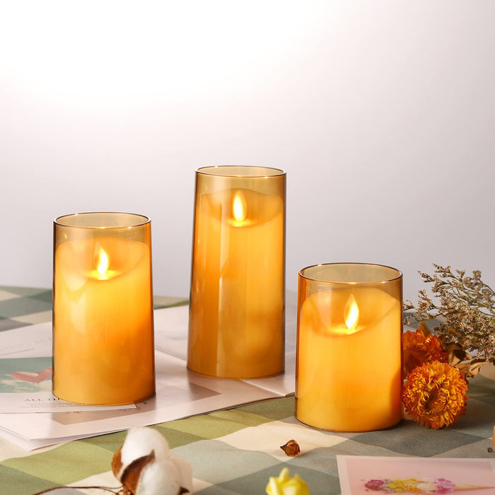 Amagic Glass Flameless Candles, Battery Operated Candles, LED Pillar  Candles with Remote Control and Timer, Electric Fake Candles, Wax, Grey  Glass, D3