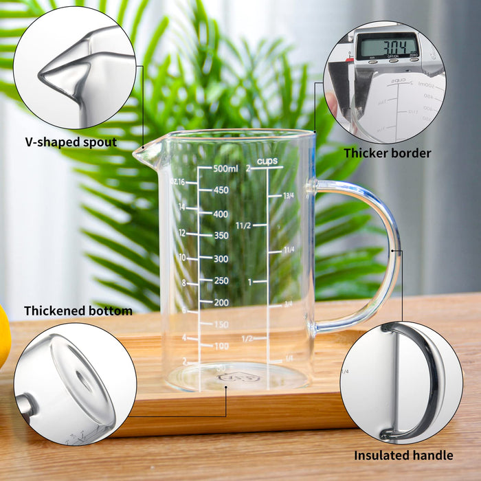 Ackers BORO3.3 Glass Measuring Cup-[Insulated handle | V-Shaped Spout]-Made  of High Borosilicate Glass Measuring Cup for Kitchen or Restaurant, Easy