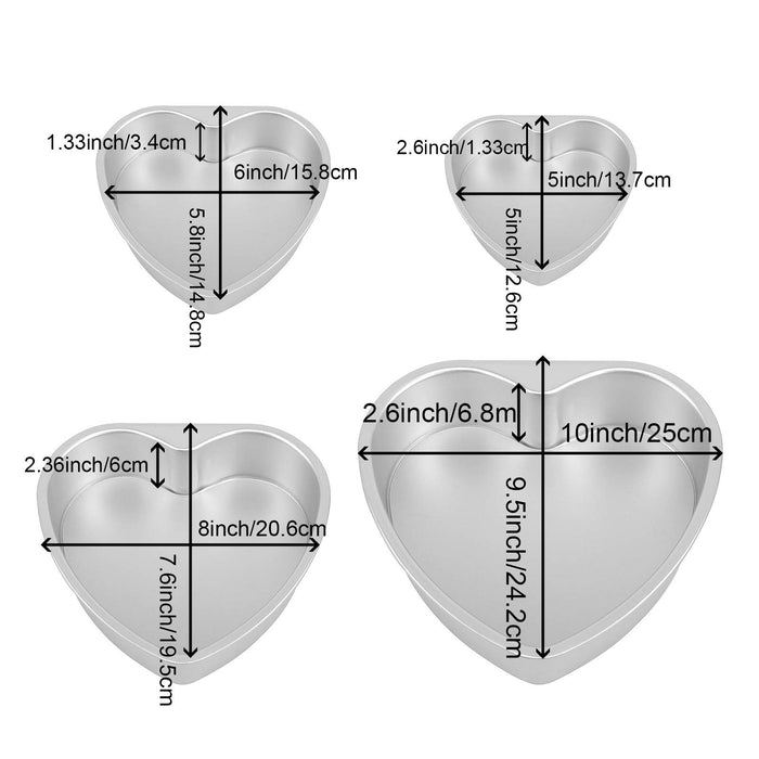 ZOENHOU 4 PCS 5" 6" 8" 10" Heart Shaped Cake Pans with Removable Bottom, Aluminum Heart Shaped Cake Pans Set, Non Stick Heart Layers Cake Pan for Oven Baking