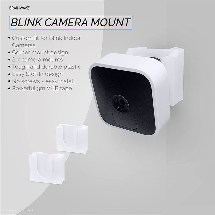 2-Pack Corner Wall Mount For Blink MIni Security Camera, Adhesive Holder,  Easy to Install Bracket, No Screws or Drilling - Brainwavz Audio