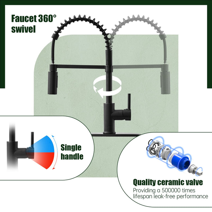 APPASO Commercial Pull Down Sprayer Kitchen Faucet with Soap Dispenser - Oil Rubbed Bronze High Arc Tall Modern Single Handle Spring Kitchen Sink Faucet with Pull Out Spray