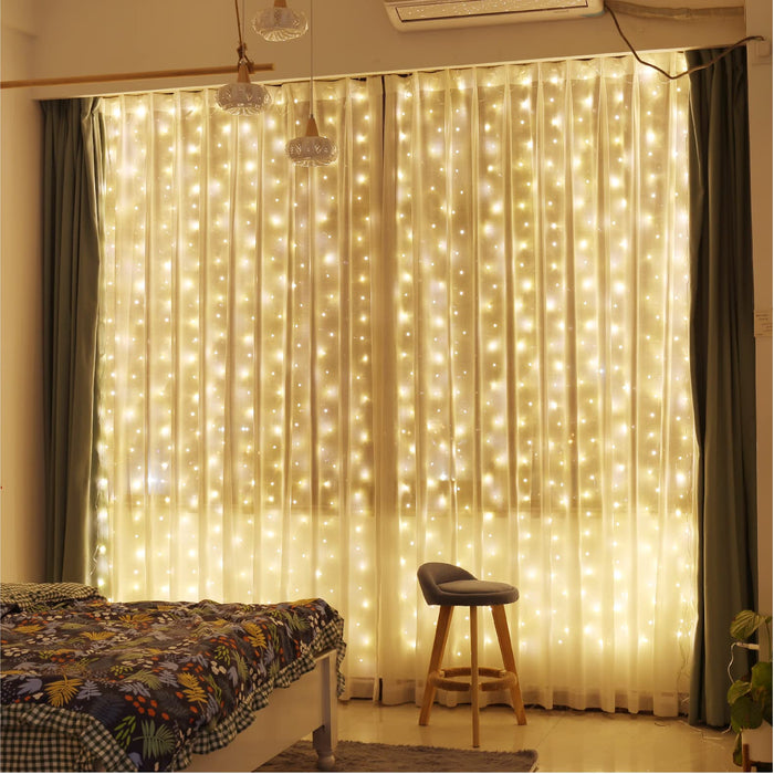 ZSJWL 6.5×9.8ft Curtain String Lights, USB Plug Fairy Lights Remote  Dimmable Control, 8 Flashing Modes Waterproof Lights for Window Christmas  Bedroom