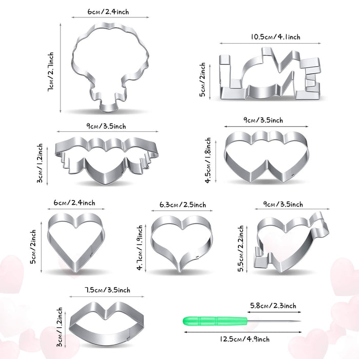 Valentine’s Day Cookie Cutter Set, 6pcs Valentine Stainless Steel Heart Cookie Cutters - Double Heart, Heart, Wing Heart, Heart with Arrow, Lips, Love