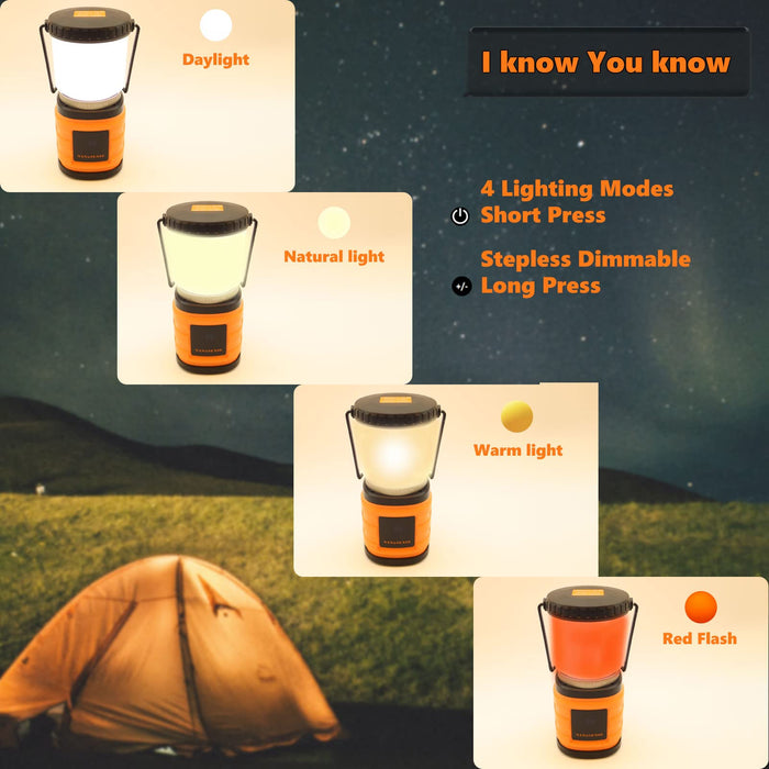 Dimmable Camping Lamp Tent Light Type-C USB Rechargeable Output