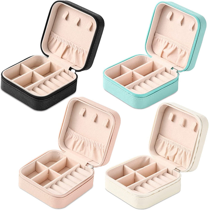 Portable Travel Mini Jewelry Box Leather Jewellery Ring Organizer Case Storage Box Girls Women (4 color).